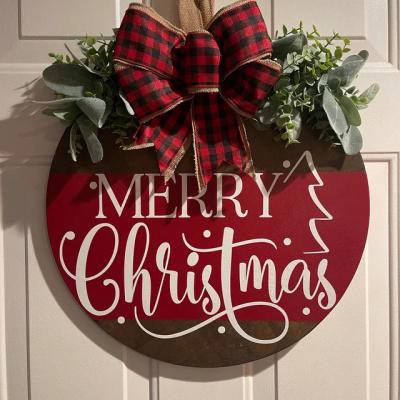 China Christamas Home Decoration Creative Design Party Supplies Christmas Wall Decoration Wooden Sign Wreaths for sale