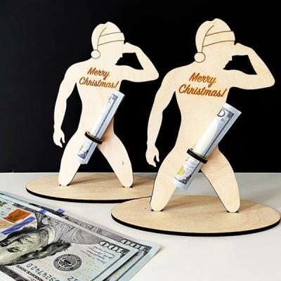 China Christamas Home Decoration Creativity Christmas Decorations Men's Wooden Money Clips Funny Christmas Standing Man Desktop Ornament for sale