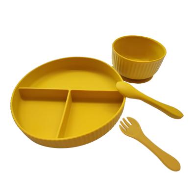 China BPA Free Hot Sale Newborn Baby Kids Gift Set Feeding Dishes Roll Spoon Fork Silicone Tableware for sale