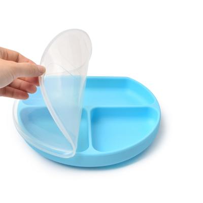 China Viable Food Grade BPA Free Silicon Baby Dishes With Lid Cover Strong Suction Silicone Baby Dish Set for sale