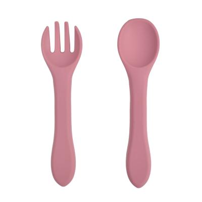 China BPA Free Babies Learning Weaning Spoon Early Stage Food Fork Soft Silicone Spoon Set for sale