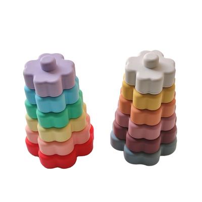 China Develop intelligence baby gift kids toy organic soft baby building block sensory teething teether silicone stacking toy for sale