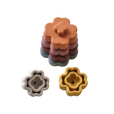 China Develop Kids Intelligence Custom Logo BPA Montessori Toy Silicone Interlocking Puzzle Building Block Custom Free Sensory Stacking Educational Toy for sale