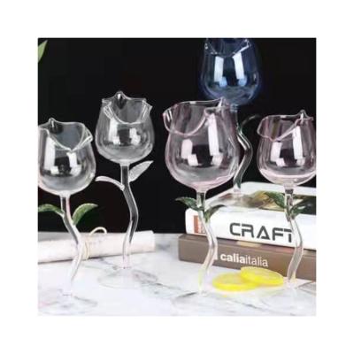 China Modern High Quality and Good Price Flower Rose Shape Glass Cup from Crystal Clear Glass Wine Goblet for sale