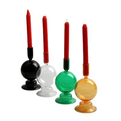 China 2022 New Style Hand Blown Glass Colorful Candle Holder Home Furnishing Decoration Glass Candle Holder for sale