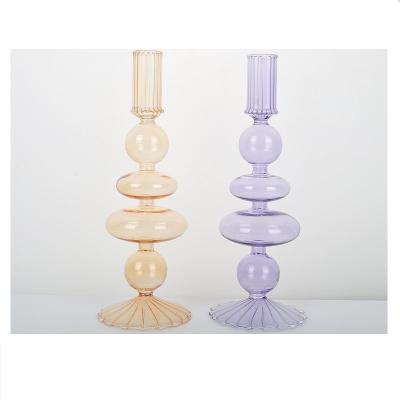 China High Quality Crystal Glass Pillar Candle Holder Wholesale Home Decoration Moon Shape New Design Glass Candle Holder for sale