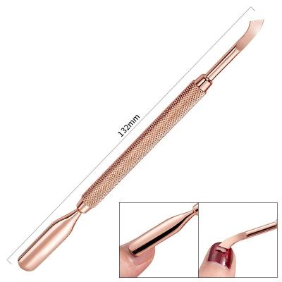 China Wholesale Finger Nail Art Spoon Supplier Manicure Tool D501 Double Headed Rose Gold Stainless Steel Nail Cuticle Pusher for sale