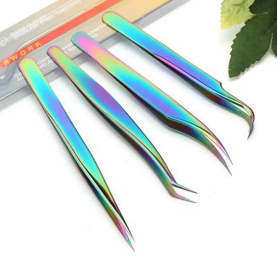 China Eyelash Grafting Tweezers Eyelash Extension Tweezers Color Fake Stainless Steel Eyelash Beauty Tool Titanium Rainbow for sale