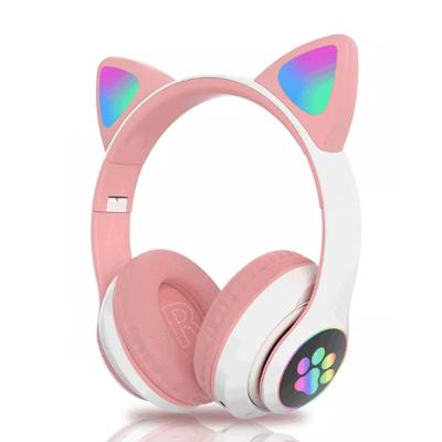 China Instant Light Cute Cat Ear Headphones Wireless Earphone With Mic Stereo Foldable Kids Girls Music Stereo Headset For Phone Gamer Gift for sale