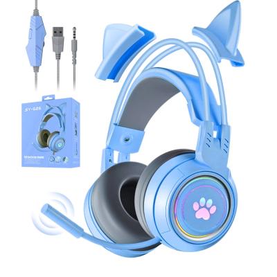 China Earphone Wired Cat Ear Gaming Headphone Earbuds For PC Computer Gaming Headset With Mic Noise Cancell Wired USB 3.5mm For PS4/Xbox one for sale