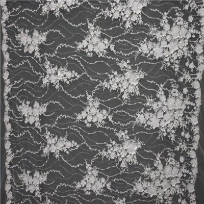 China Sustainable Factory Outlet 3d Flower Lace Embroidered Fabric For Bridal Wedding For Bridal for sale