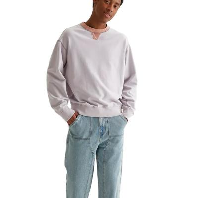 China Custom Anti-Wrinkle OEM Men's Colorblock Retouched Crewneck Pullover Sweatshirt With Rib Trims for sale