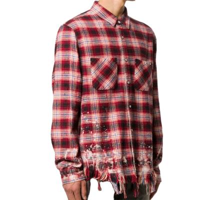 China OEM Custom Fringed Edge 100% Cotton Checked Plaid Anti-pilling Shirt For Men for sale