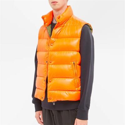 China Anti-wrinkle OEM winter custom anorak plain neon orange padded bubble down striper vest for men for sale