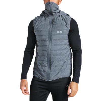 China Custom Printing Anti-wrinkle OEM Logo Hooded Snood Padded Bubble Down Stripper Vest For Men for sale