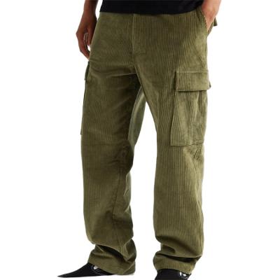 China Anti-Wrinkle OEM Custom Straight Leg Men's Casual Corduroy Track Cargo Pants With Big Pockets for sale