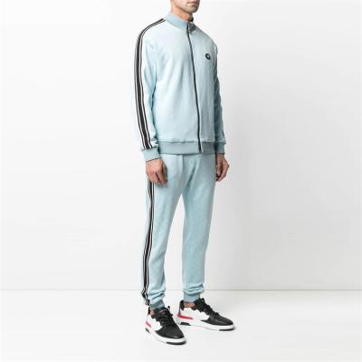 China OEM Breathable Custom Logo Patch Striped Straight Leg Pants Gym Jacquard Weave Print Tracksuit For Men for sale