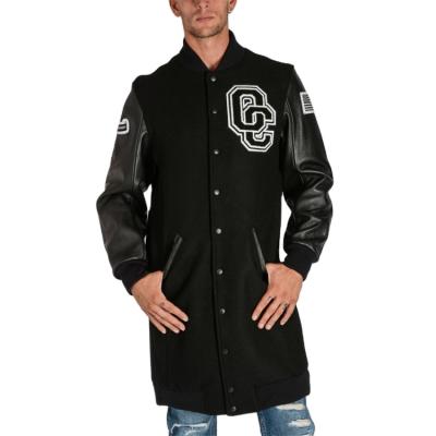 China Anti-wrinkle OEM custom chenille embroidered varsity leather bomber long sleeve wool coat for men for sale