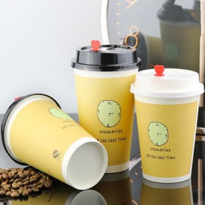 China Hot Sale 12oz 16oz 20oz Disposable Double Wall Custom Printed PLA PE Biodegradable Coffee With Lids Paper Cups for sale