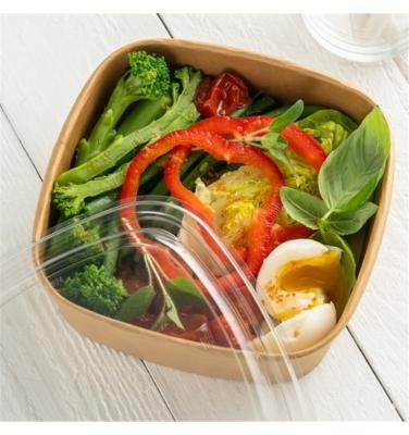 China Wholesale Rectangular Disposable Salad Paper Bowl Square 750ml Biodegradable Disposable Kraft Paper Bowl With Lid for sale