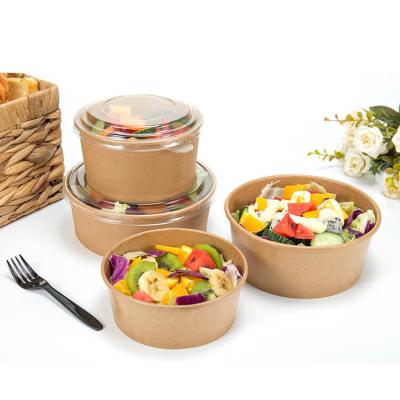 China Recycled Materials HeePack Restaurant Take Out Eco Friendly Disposable Brown Kraft Paper Salad Bowl With Lid for sale