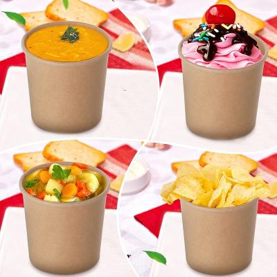 China Customization Brown Kraft Paper Soup Tubs Disposable 100% Biodegradable Paper Cup Disposable Bowl for Soup with Lid and Spoon for sale