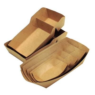 China Eco Friendly Disposable Kraft Paper Meal Ship Tray Paper Storage Tray PE Coated Disposable Food Container for sale