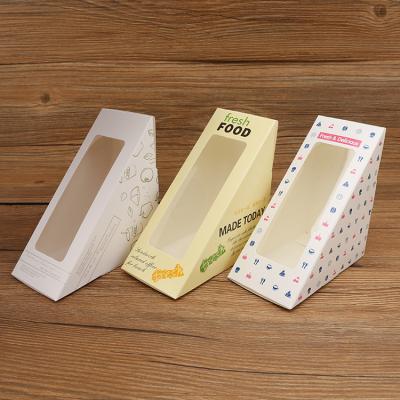 China Eco Friendly Disposable Kraft Paper Sandwich Box With Window , Triangle Paper Sandwich Box For Packaging With Clear Lids for sale