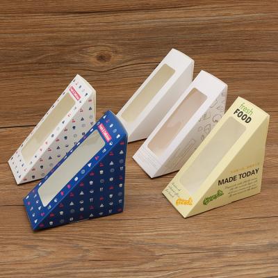 China Disposable Take Out Disposable Paper Sandwich Boxes Toast Sandwich Wedge Triangle Bread Boxes Lunch Paper Box With Clear Window for sale