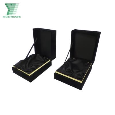 China Handmade Professional Luxury Empty Clamshell Design Paper Printing Box Paper Printing Black Perfume Box With Satin Fabric for sale