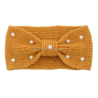 China Keep warm 2022 new style knit knit headband with pearl bow knit headband for sale