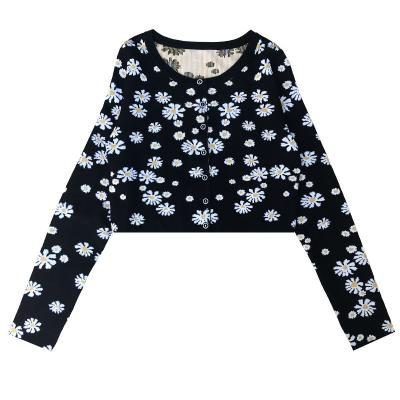 China customized parride little daisy knitted sweater simple thin cardigan jacket for women flower knit flower knit cardigan for sale