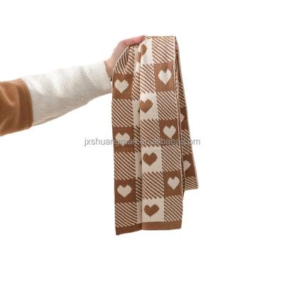 China Autumn/Winter Heart Soft Texture Plaid Scarf Women's Student Knitted Scarf for sale