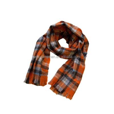 China Oil Painting Texture Winter Soft British Couples Plaid Scarf Women's Retro Warm Knit Scarf for sale