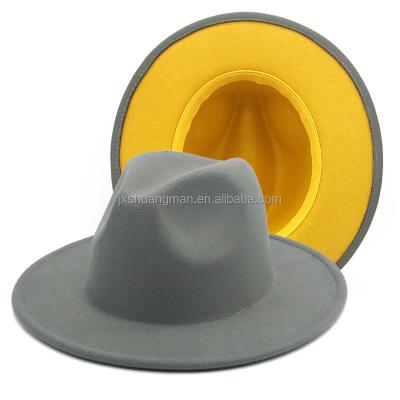 China 2022 New Soft Texture Style Cloth Reinforced Patchwork Imitation Wool Two Color Top Hat Felt Cowgirl Hat for sale