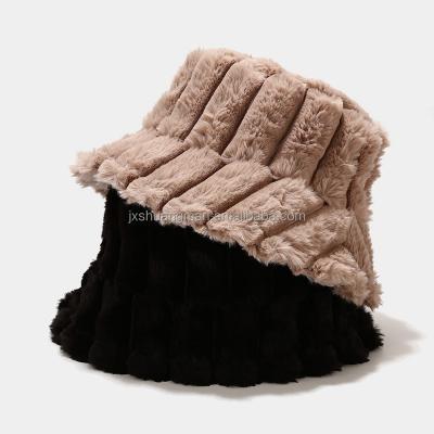 China 2022 COMMON new style wome and men vintage fall/winter striped plush outdoor warm bucket hat for sale