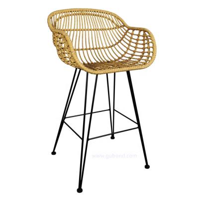 China Modern outdoor furniture restaurant metal PE rattan bar stool chairs with cushions for sale for sale