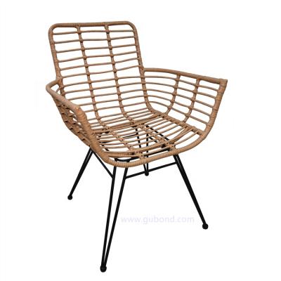 China Modern Indoor And Outdoor Balcony Furniture Modern PE Steel Rattan Dining Chair With Cushions for sale