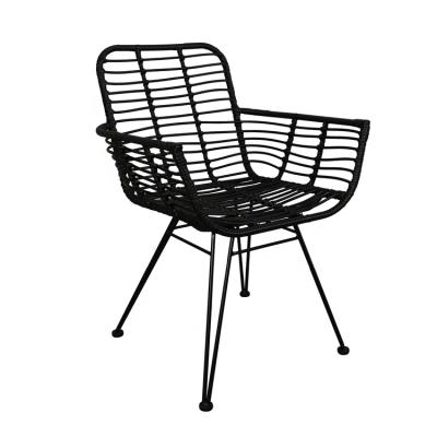 China Modern Modern Outdoor Furniture Balcony Steel Black PE Rattan Dining Chair With Cushions for sale