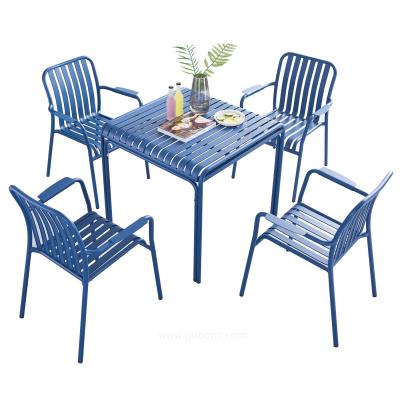 China Modern Indoor Outdoor Furniture Stackable Dining Chair With Aluminum Slats Garden Chairs And Tables for sale