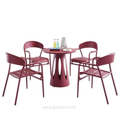 China Modern cheap powder coated frame restaurant aluminum stack armchair with slat back for sale