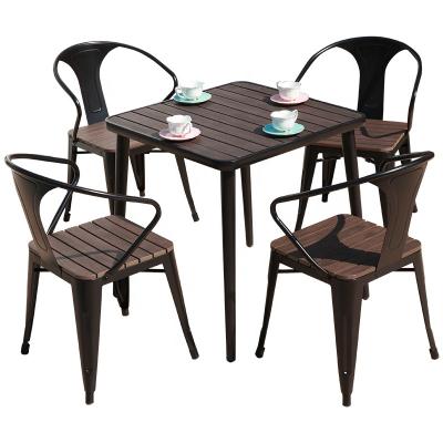 China Modern Outdoor Stackable Steel Plastic Wooden Restaurant Dining Chair With Arms for sale