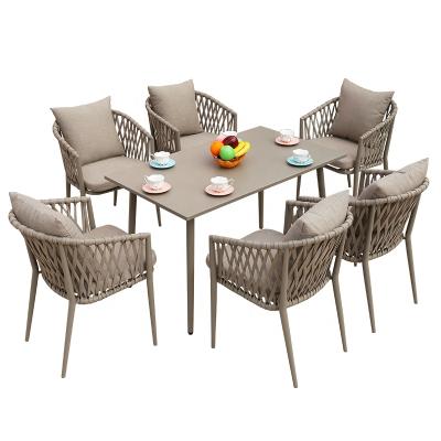 China GP133 Modern Handmade Rope Weave Aluminum Bistro Chair And Table Set Patio Garden Sofa Furniture Outdoor Chairs for sale