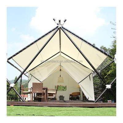 China Diagonal Tie Type High Quality Luxury Glamping Safari Camping Tent Prefab Resort Ready Made Bedroom for sale