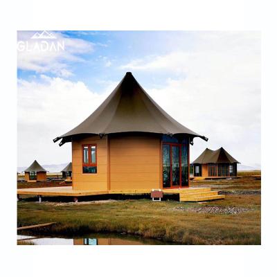 China New Design Hexagonal Prefab Cabin Holiday Resort Home Forest Diamond Ground Nail GLADAN Tent Luxury Glamping Hotel for sale