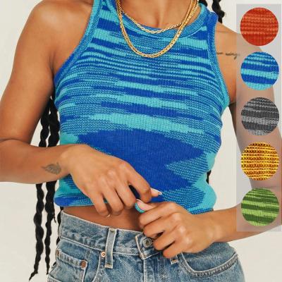 China 2021 Summer Breathable Rasta Pattern Knitted Streetwear Top Skinny Women Tank Top O Neck Corset Crop Knitwear Sweater Sleeveless Vest for sale