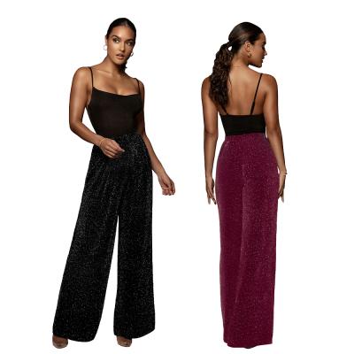 China Women Pants Elegant Solid Color High Waist Anti-wrinkle Print Loose Wide Leg Bling Rocket Office Lady Pants Casual Women Long Pants for sale