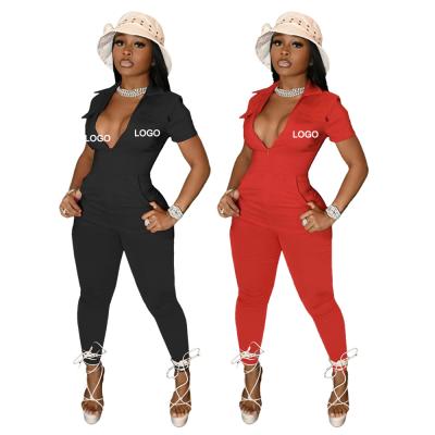 China Breathable Short Sleeve Custom Logo Cargo Pant With Pocket Coverall Gear For Women Tracksuit Zip Up Ladies One Piece Overalls, Playsuits for sale