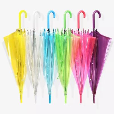 China Modern wholesale custom made straight long handle colorful clear transparent PVC umbrella for rain volume with logo printing for sale