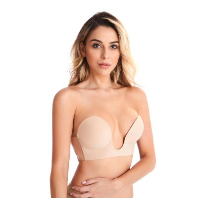 China New OEM Fashion Antibacterial V Shape Bra U Shape Deep Invisible Bra And Brief Sets Strapless Lift Up Bra Wedding for sale